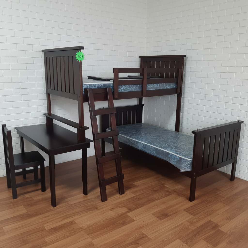 Dark Mahogany L-Shape Bunk - Background Swap