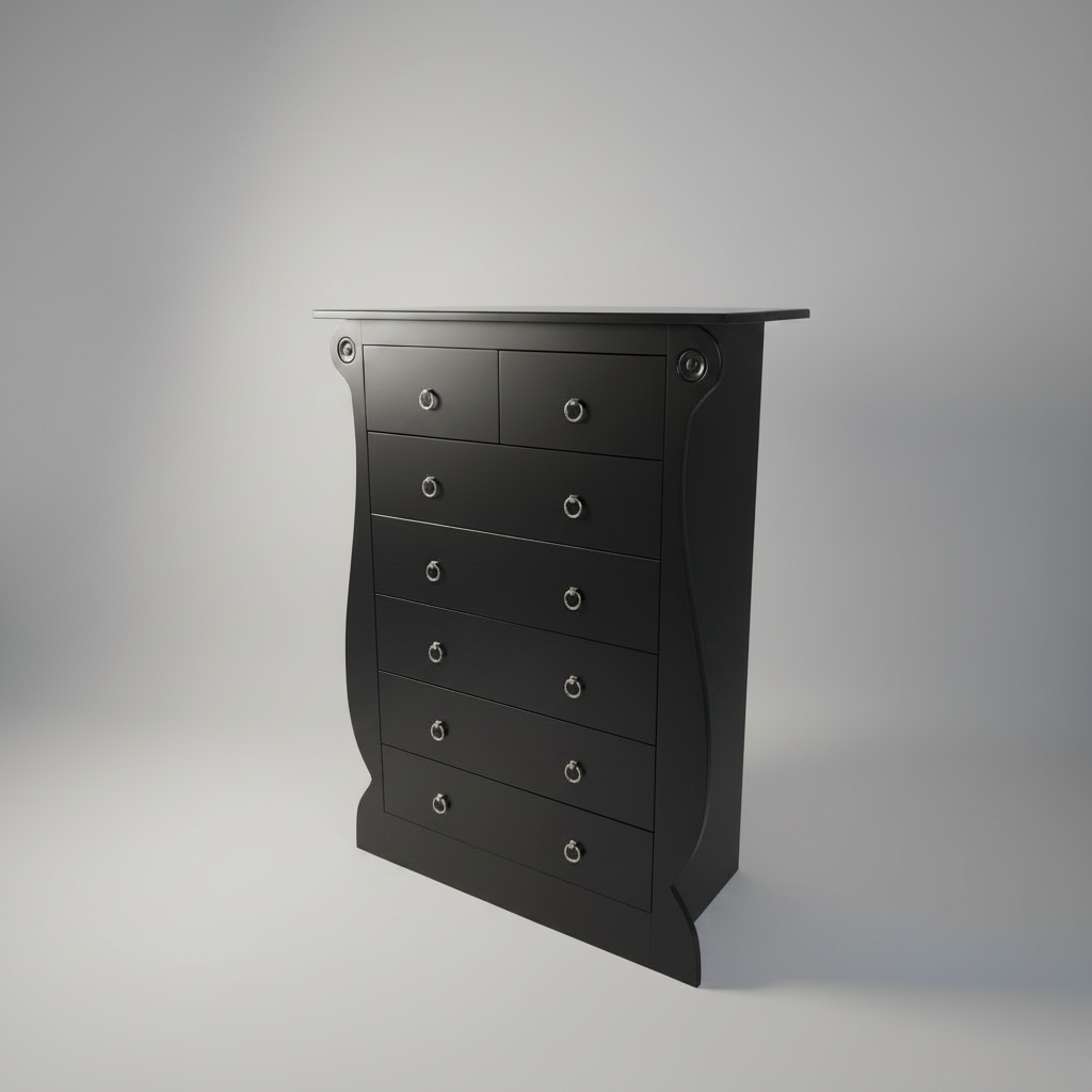 Black Chest of Drawers - Light Grey Background