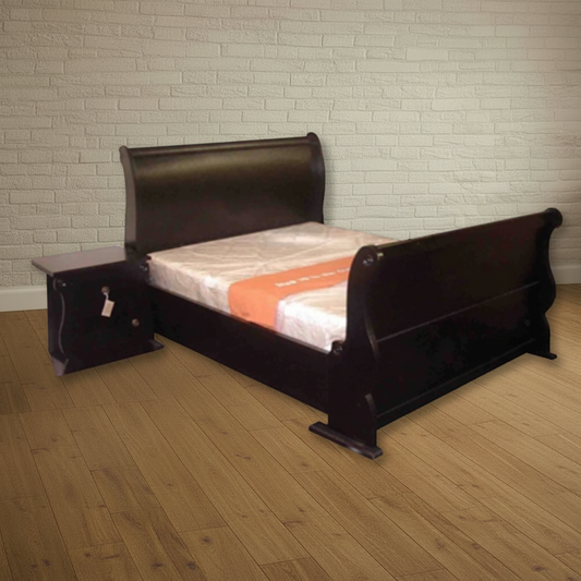 Dark Sleigh Bed with Pedestal - Brick Wall Background