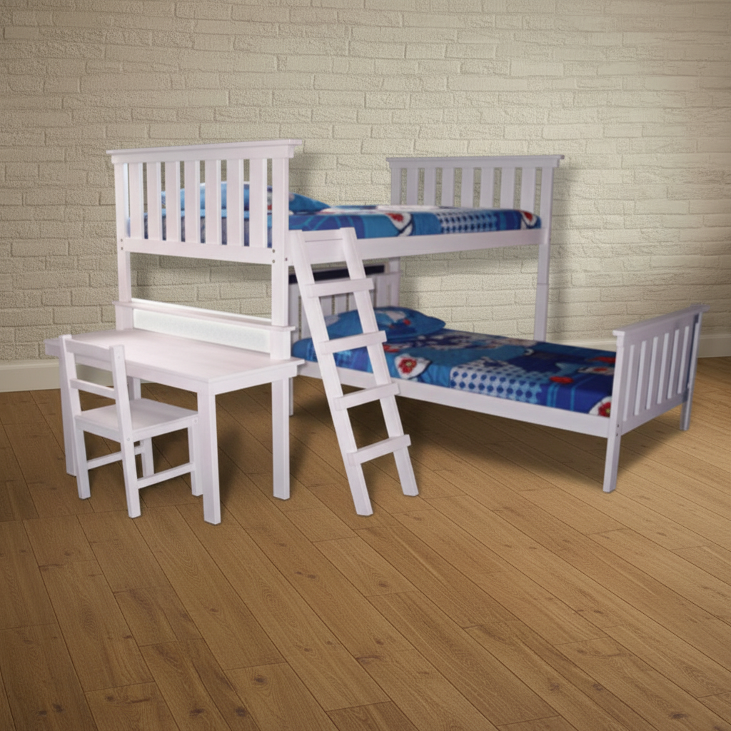 L-Shape Bunk Bed - Enhanced Quality & Brick Background